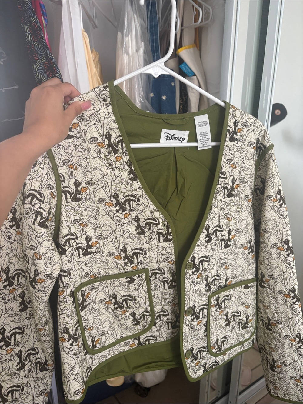 Disney Black-and-White Printed Jacket with Olive Trim